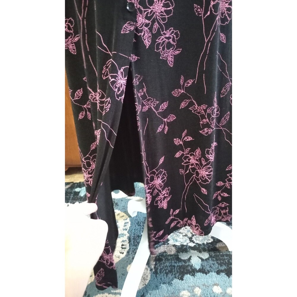 Vtg Slouchy Stretchy Floral Maxi Skirt Black Pink Fairy Whimsy Art Sz S Cottage - Picture 3 of 7